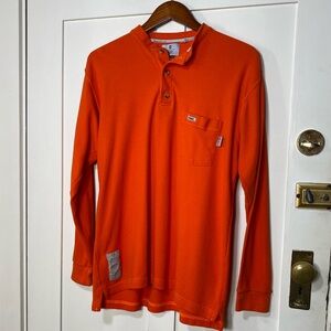 Tyndale Orange Henley Long Sleeve Partial Pocket Sweatshirt L